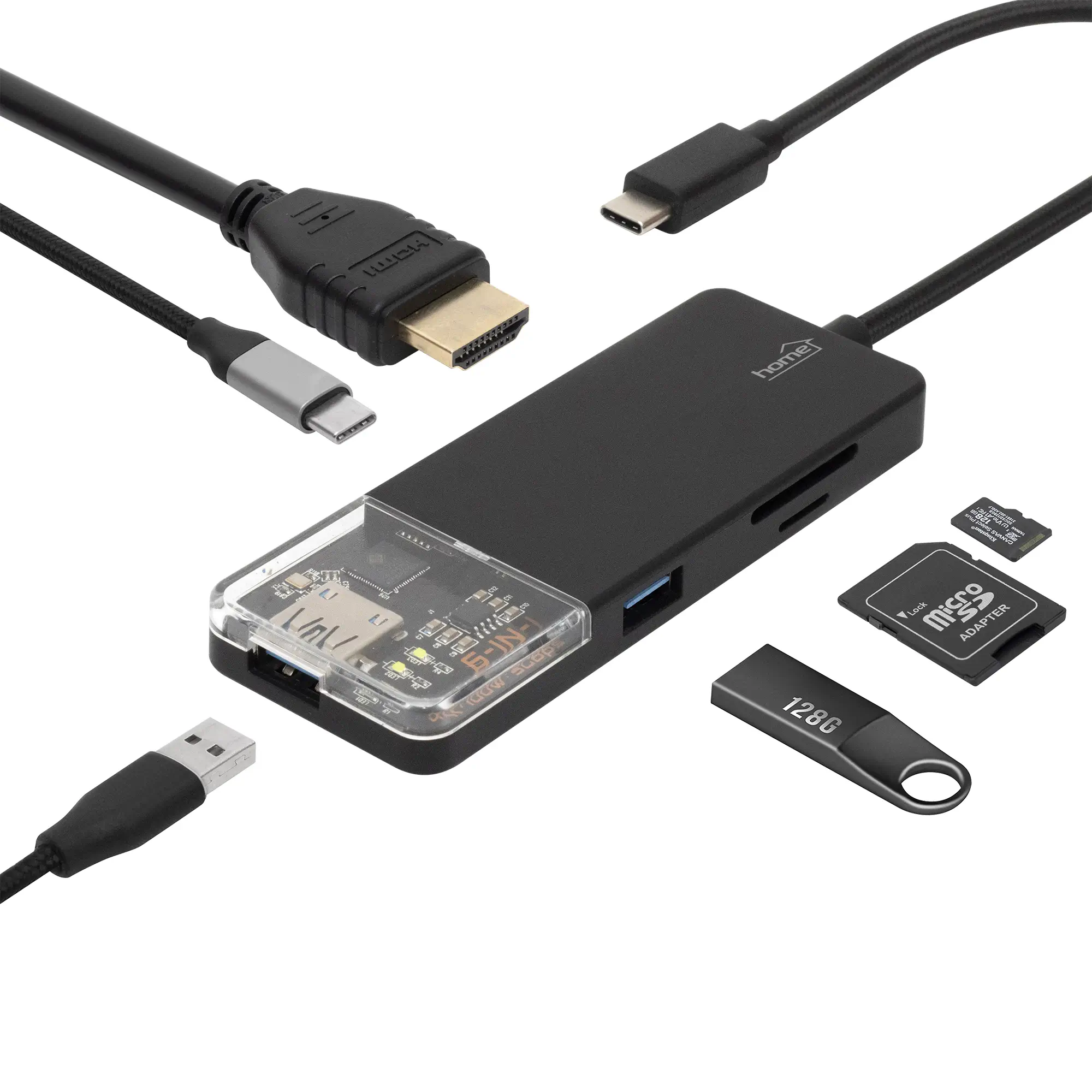 Statie andocare USB-C HUB 6in1 HDMI, USB, microSD, PD 100W – Extensie rapidă pentru laptop și tabletă [1]
