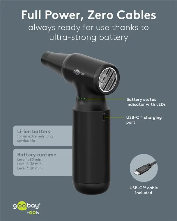 Suflanta aer comprimat portabilă Goobay 77830 100W motor fără perii fără fir reîncărcabil [10]