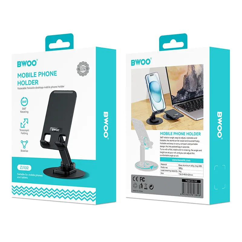 Suport birou rotativ 360 grade pentru telefon negru BWOO ZJ132 - IoElectronice.ro [4]