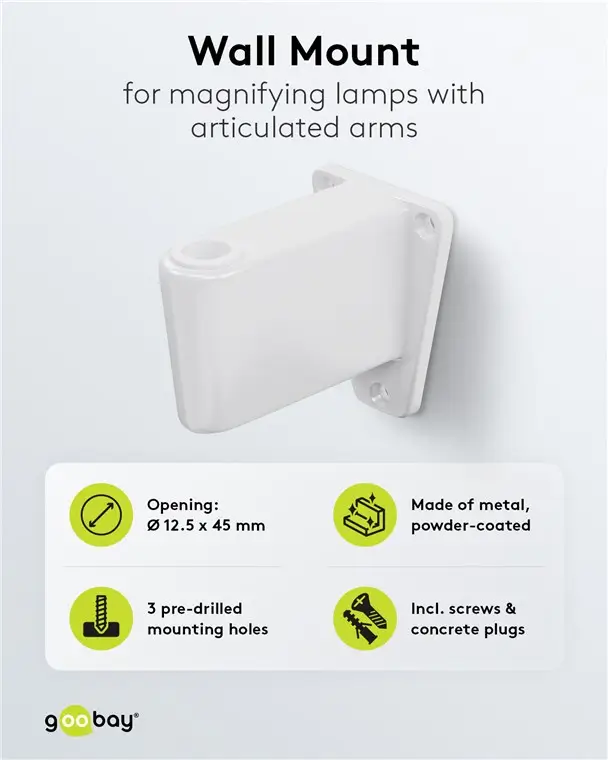 Suport de perete pentru lampă cu lupă Goobay 60360/60361/60362/60364, alb, fixare sigură, compatibil microfon și lampă de birou [2]