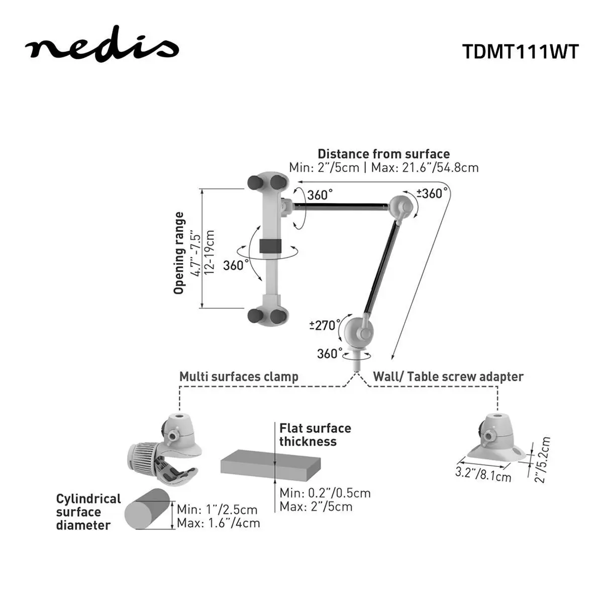 Suport Nedis TDMT111WT pentru tabletă și smartphone 4-12" rotire 360° braț pliabil – IoElectronice.ro [2]