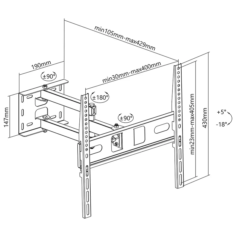 Suport TV de perete Cabletech UCH0197-1, negru, pentru televizoare 32-55 inch, capacitate 35Kg, fixare sigură. [3]