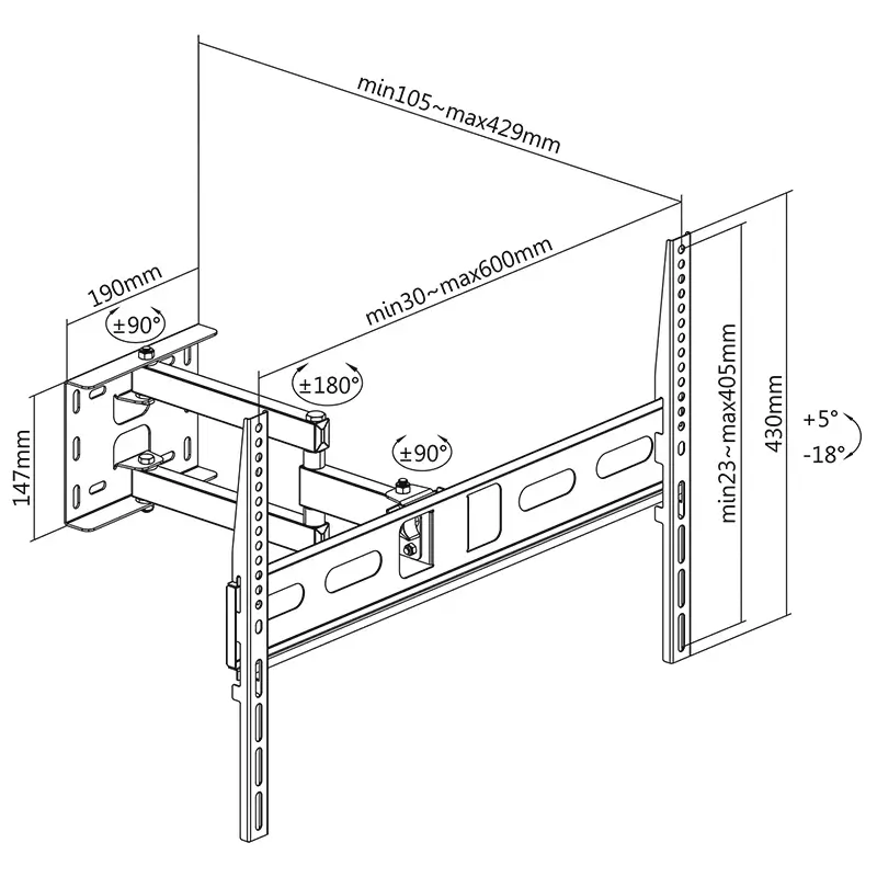 Suport TV de perete Cabletech UCH0199-1 pentru televizoare de 37-70 inch, capacitate 35Kg, culoare negru. [3]