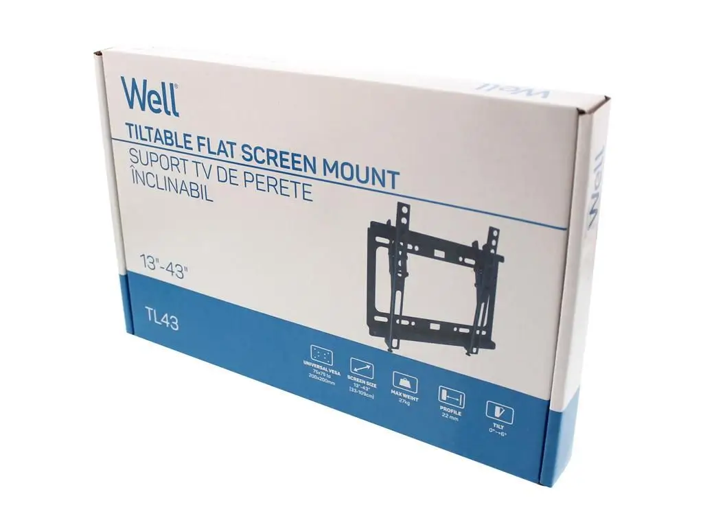 Suport TV LCD de Perete Inclinabil 13-43" Well TVS-LCD-TL43-WL, Otel, Securizat, Negru [3]