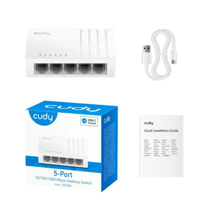 Switch Desktop Cudy GS105U, 5 porturi Gigabit, tip desktop, ideal pentru rețele de birou. [1]