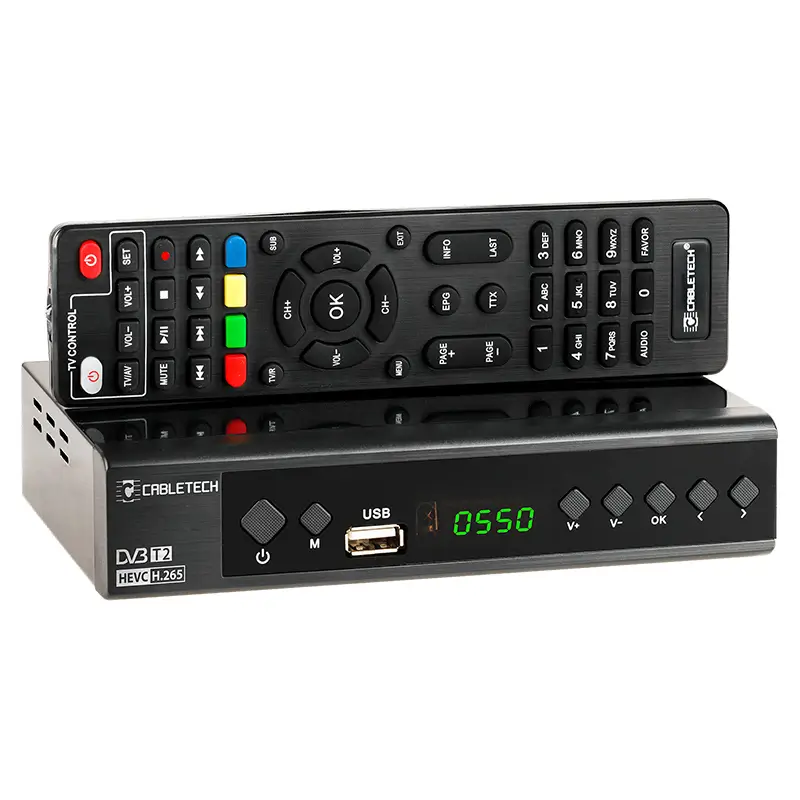 Antene TV - Tuner digital terestru DVB-T2 DVB-T DVB-C Cabletech URZ0336C cu suport pentru recepție cablu și antenă.