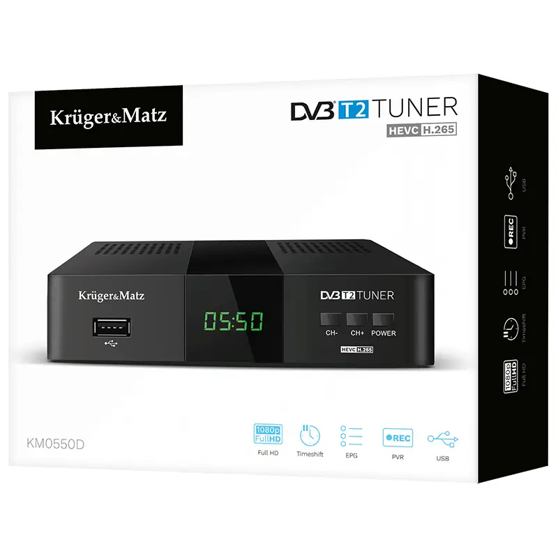 Tuner DVB-T2 H.265 HEVC Kruger&Matz KM0550D – Compatibil 4K, PVR, EPG, HDMI, USB, Control Parental [3]