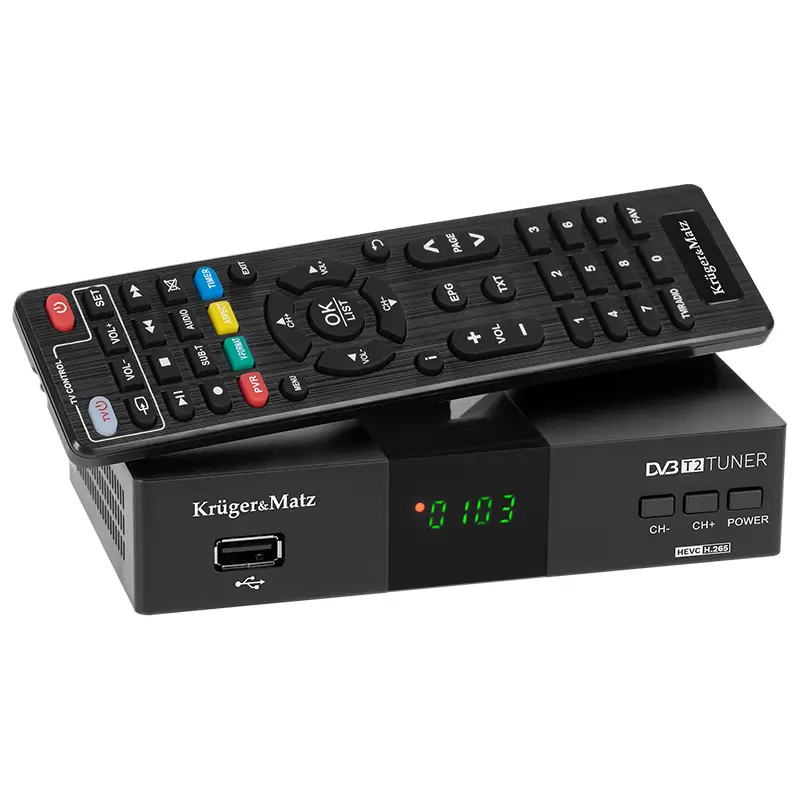 Antene TV - Tuner DVB-T2 H.265 HEVC Kruger&Matz KM0550D – Compatibil 4K, PVR, EPG, HDMI, USB, Control Parental