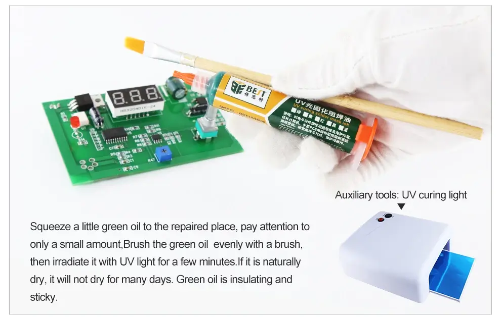 Vopsea verde /masca protectie lipire PCB fotosensibila UV 10ml BST-UVH900-GR - IoElectronice.ro [2]
