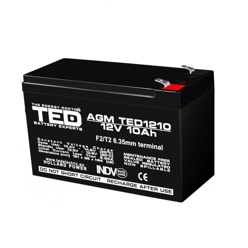 Acumulator AGM VRLA 12V 10A 151x65x95mm F2 TED Battery Expert Holland – IoElectronice.ro [1]