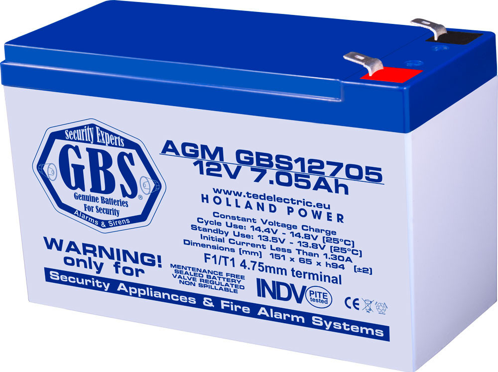 Acumulator AGM VRLA 12V 7.05Ah, terminal F1, pentru sisteme de securitate și echipamente specializate [1]