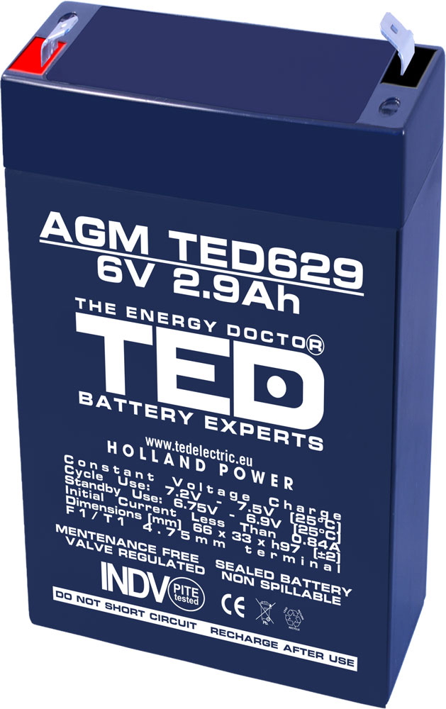 Acumulator AGM VRLA 6V 2.9Ah – Baterie Plumb-Acid Fiabilă pentru Echipamente Medicale și Sisteme de Securitate [1]