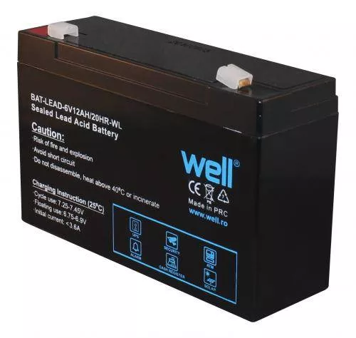 Acumulator plumb acid 6V 12AH Well AGM, 151x94x50mm, pentru UPS și sisteme de rezervă de putere [1]