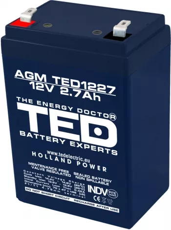 Acumulator AGM 12V 2.7Ah TED1227F1 – Putere fiabilă pentru echipamente medicale, UPS și sisteme de energie regenerabilă [1]