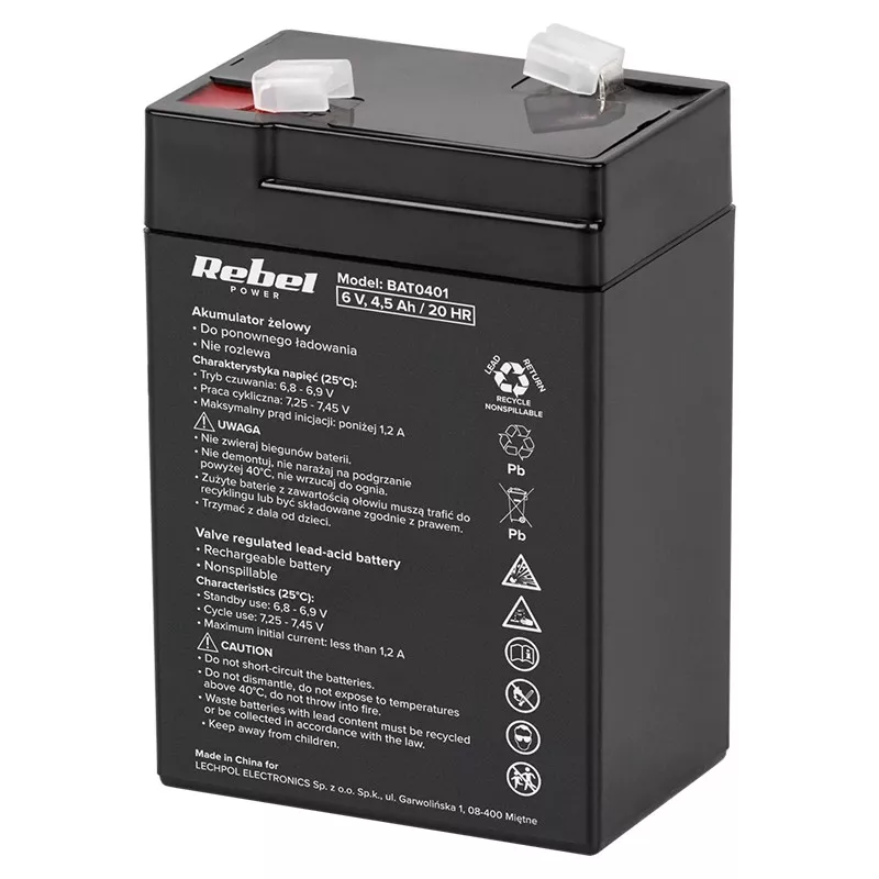 Acumulator stationar SLA 6V 4.5Ah REBEL – Acid Plumb, compact, fiabil, pentru aplicații stationarye [1]