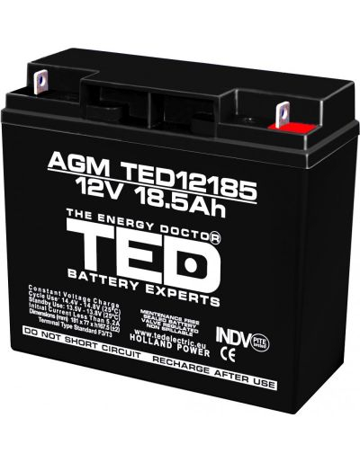 Acumulator TED 12V 18.5Ah AGM plumb acid terminal T3 181mm x 76mm x h167mm – IoElectronice.ro [1]