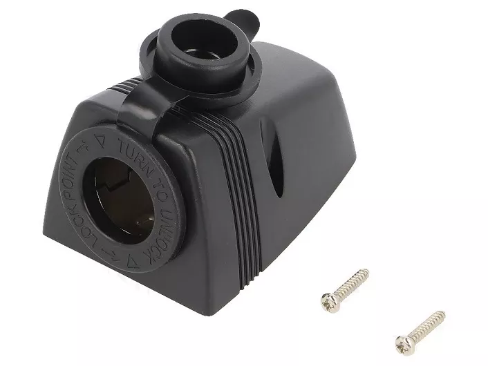 Adaptor soclu brichetă auto negru SCI A13-142HS, 12-24V, cu capac și colier, montare insurubare, compatibil 20A [1]