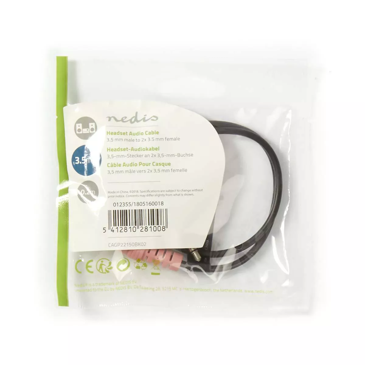 Adaptor audio Jack 3.5 mm tata - 2x 3.5 mm mama 0.2m negru NEDIS 4 pini stereo [3]
