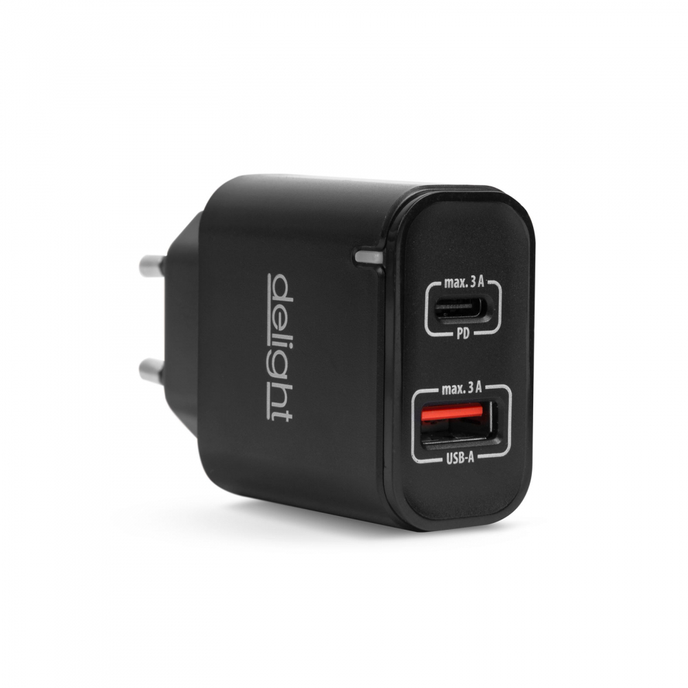 Adaptor de rețea USB QC3.0 + USB Type C PD 20W - Încărcare rapidă, compact, negru, pentru telefoane și tablete [1]