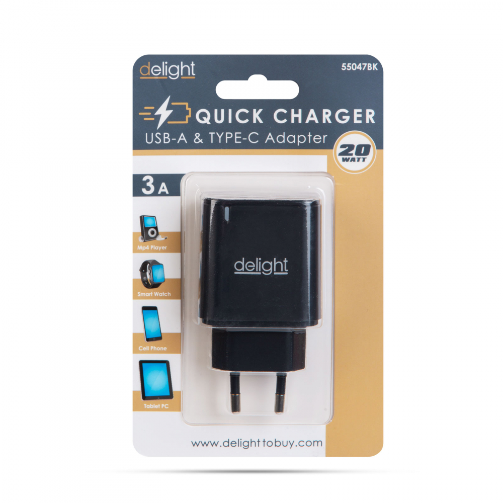 Adaptor de rețea USB QC3.0 + USB Type C PD 20W - Încărcare rapidă, compact, negru, pentru telefoane și tablete [4]