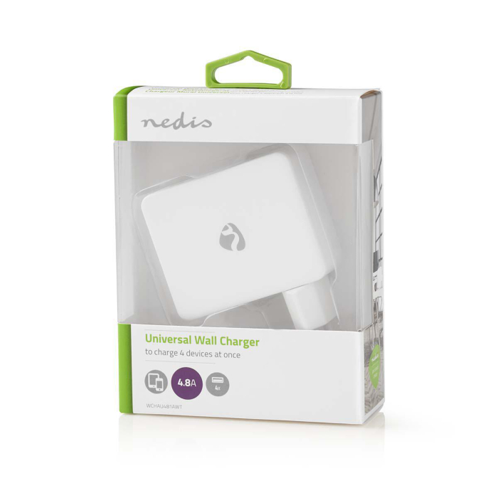 Alimentator NEDIS 220V, 24W, 2x2.4A, 2x1A, 4xUSB, alb, Euro CEE 7/16, tensiune 230V AC, ieșire 5V USB. [6]