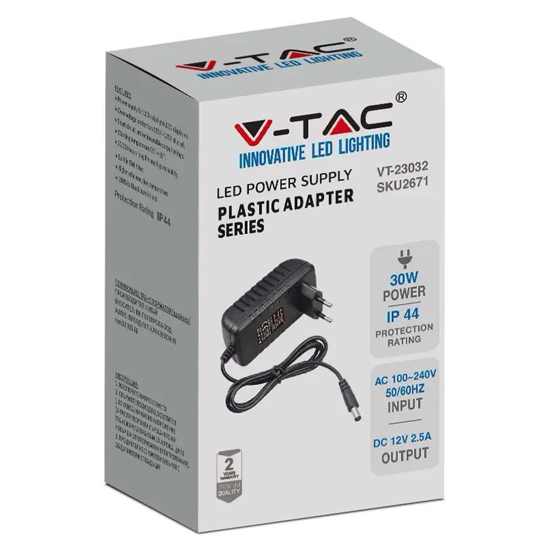 Alimentator 30W 12V 2.5A IP44 V-TAC, Conector 2.1x5.5mm, Siguranță și Performanță Înaltă [2]