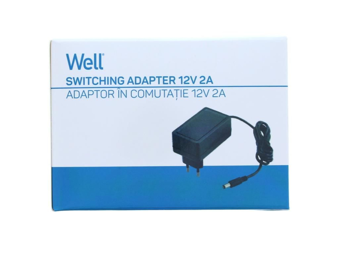 Alimentator AC/DC Well 12V 2A, conector DC 5.5x2.1mm, intrare 230V AC, garanție 24 luni persoane fizice. [2]