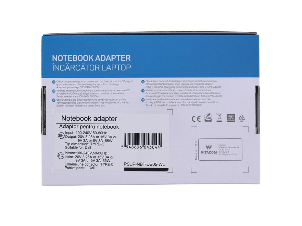 Alimentator pentru laptop Dell 20V/3.25A 15V/3A 9V/3A 5V/3A 65W USB type C Well – IoElectronice.ro [2]
