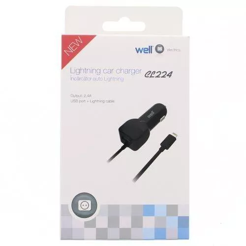 Alimentator USB brichetă auto cu cablu Lighting 2 ieșiri 2.4A negru Well – IoElectronice.ro [2]