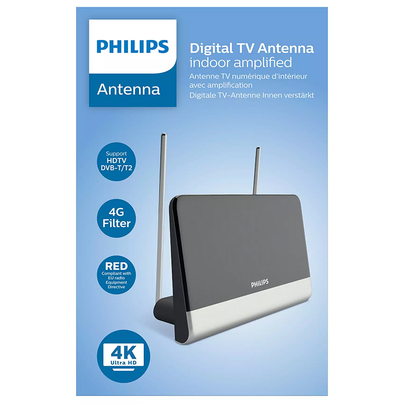Antena TV Digital 4K UHD Philips SDV6222/12, Amplificare 48dB, DVB-T/T2, FM, Design Compact, UHF/VHF [2]