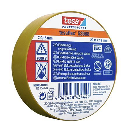 Banda adezivă izolatoare galbenă Tesa 19mm x 20m – Flexibilă, ignifugă, pentru circuite electrice și fixări sigură [1]