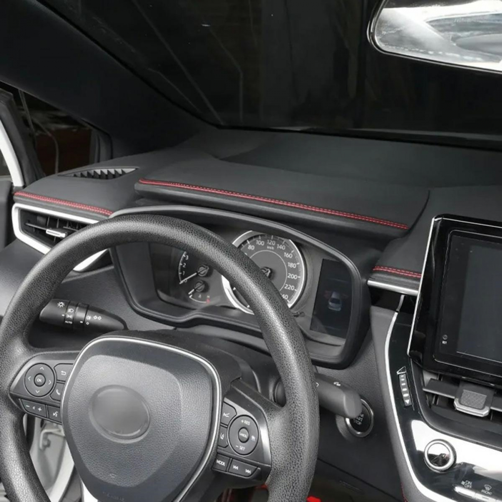 Banda decorativă pentru interior auto, piele ecologică, 2m, neagră cu cusătură roșie, ușor de instalat și elegantă [6]