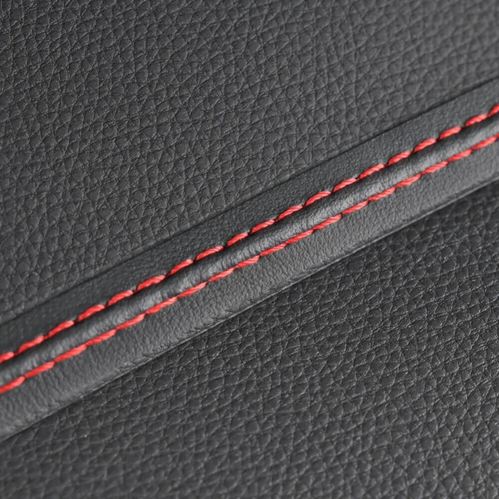 Banda decorativă pentru interior auto, piele ecologică, 2m, neagră cu cusătură roșie, ușor de instalat și elegantă [7]