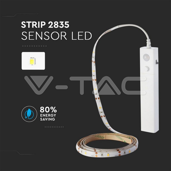 Banda LED 2835 2.4W 1m 2700K cu senzor de mișcare și alimentare baterii 4x AAA V-TAC – IoElectronice.ro [3]