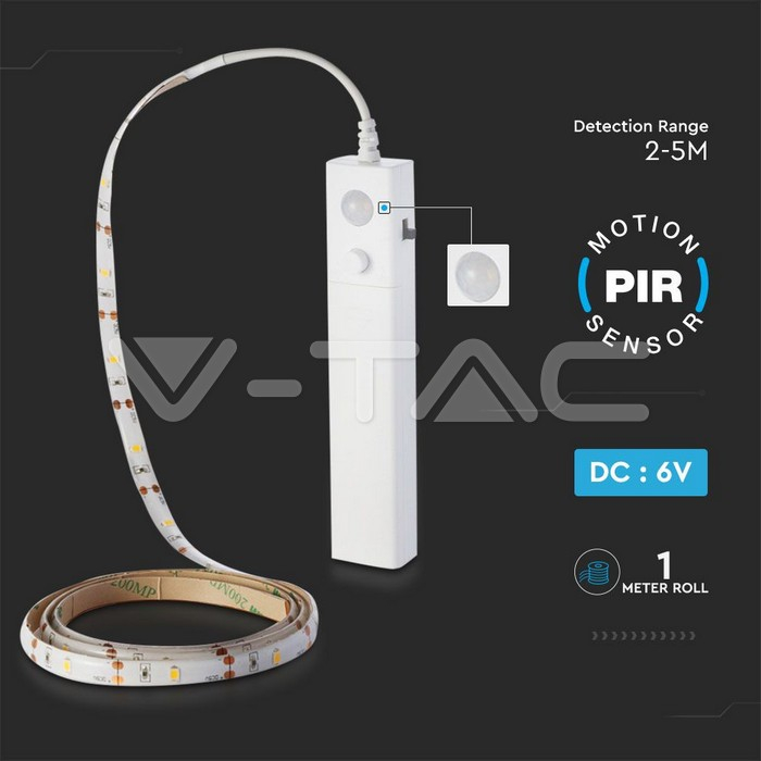 Banda LED 2835 2.4W 1m 2700K cu senzor de mișcare și alimentare baterii 4x AAA V-TAC – IoElectronice.ro [4]