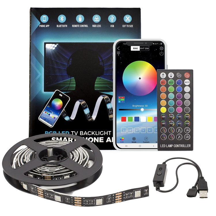 Banda LED SMART pentru TV 50-65" SunShine cu Bluetooth, control RGB, iluminare fundal, autoadezivă și telecomandă [2]