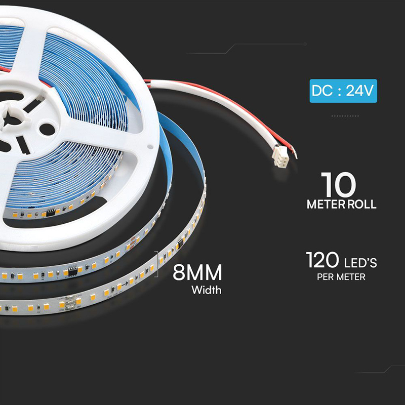 Banda LED SMD2835 10W/m 24V IP20 Alb Rece 6500K, 10m, Eficiență Ridicată, Iluminare Uniformă, V-tac SKU-23609 [3]