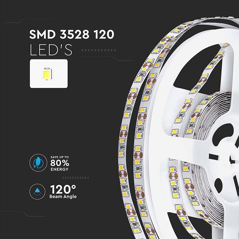 Banda LED SMD3528 120LED/m 6500K IP20 5m V-tac – Iluminare Alb Rece, Eficiență și Durabilitate [3]