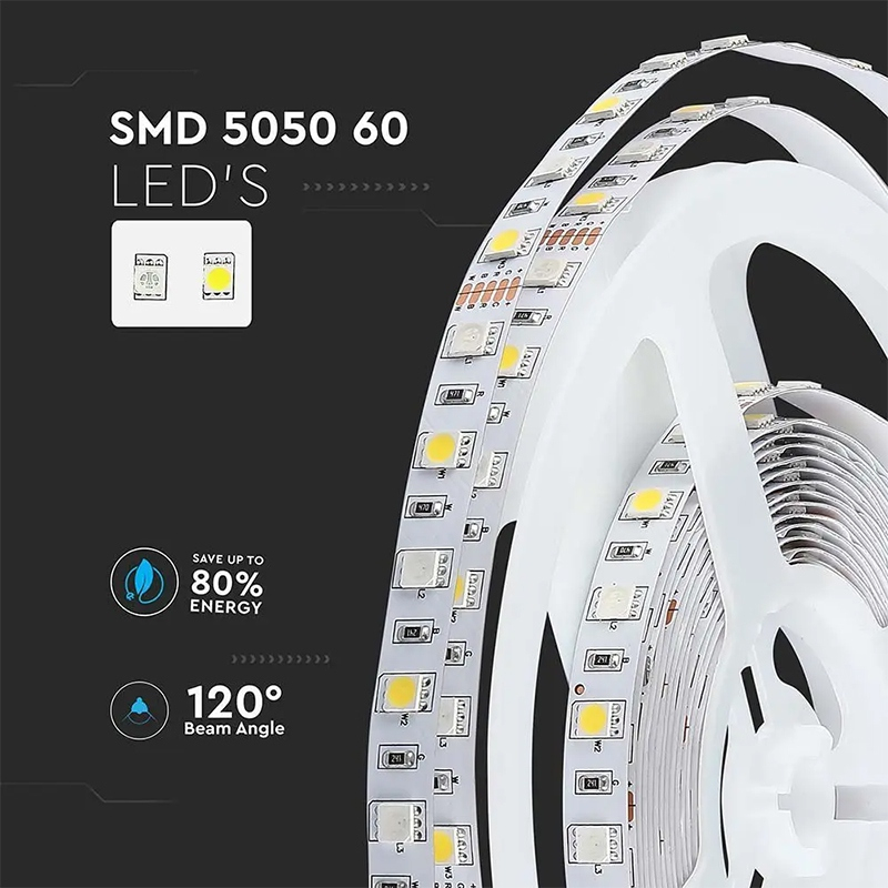 Banda LED RGB SMD5050 60LED/m Alb Rece 6500K, 12V, IP20, 5m – Iluminare versatilă și eficientă pentru interior [4]