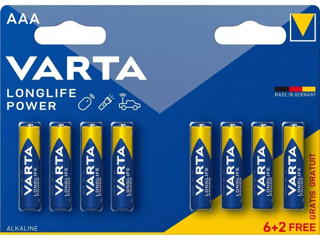 Baterii AAA Alcaline Varta Longlife Power, 8 buc/blister – Ideal pentru radiouri, jucării și lanterne [1]