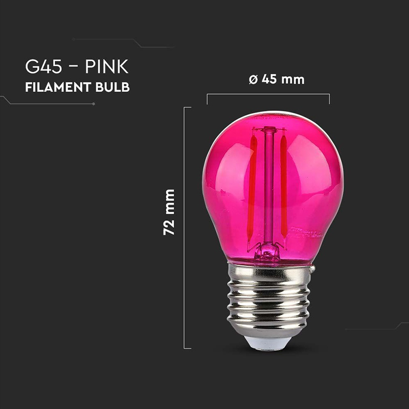 Bec LED G45 E27 2W cu filament roz, durată 20.000 ore, design elegant, iluminare ambientală, IP20, V-tac SKU-217410 [3]