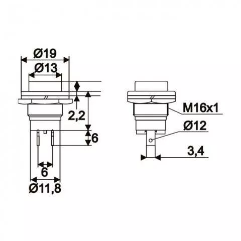 Buton 1 Circuit 2A 250V OFF-(ON) Albastru, Fără Reținere, 09065KE, Comutator Electric de Calitate [2]