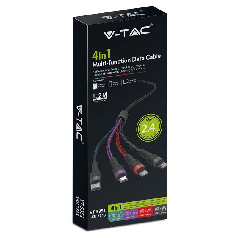 Cablu 4in1 USB Type-C, Micro USB, Lightning – 1.2m, 2.4A, V-TAC SKU-7748 [2]