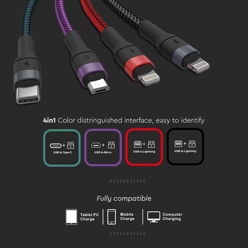 Cablu 4in1 USB Type-C, Micro USB, Lightning – 1.2m, 2.4A, V-TAC SKU-7748 [4]