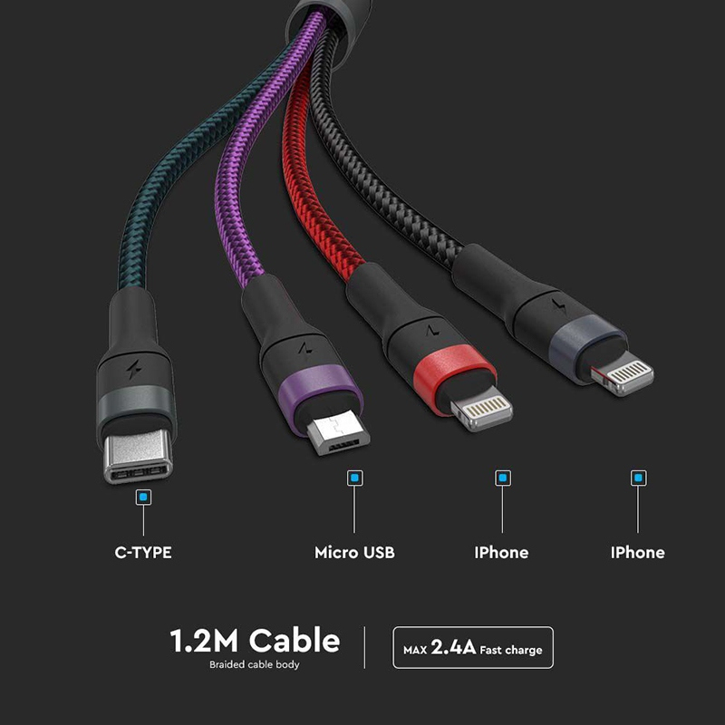 Cablu 4in1 USB Type-C, Micro USB, Lightning – 1.2m, 2.4A, V-TAC SKU-7748 [5]