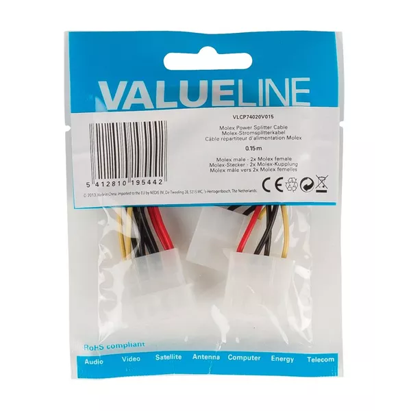 Cablu adaptor Intern PC sursa Molex tata - 2x Molex mama 0.15m Valueline – IoElectronice.ro [2]