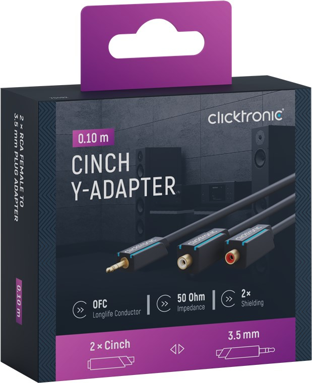 Cablu adaptor Profesional Jack 3.5 mm tata - 2x RCA mama OFC cupru 10cm dublu ecranat aurit Clicktronic 70492 [6]