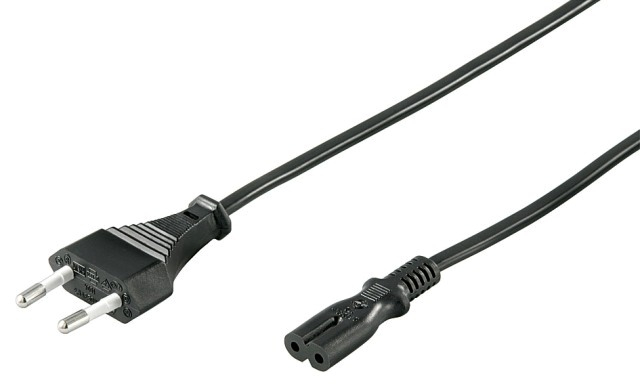 Cablu alimentare Euro tata la 2 pini mama, 1m, negru, H03VVH2-F2G, 0.75mm², 2.5A, 250V [1]