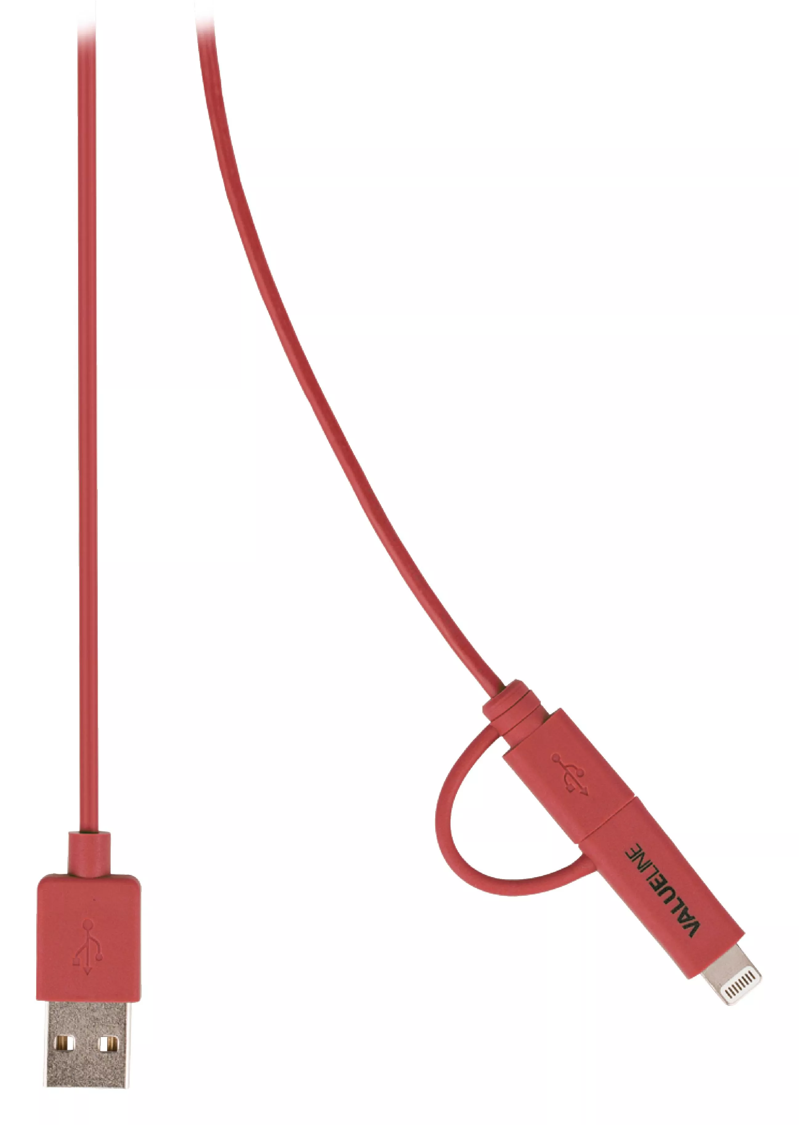 Cablu alimentare și sincronizare roșu USB 2.0 A tată - micro B tată cu adaptor Lightning 1m cupru Valueline – IoElectronice.ro [2]