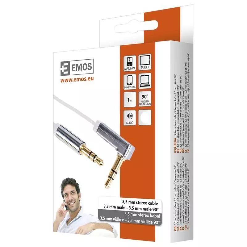 Cablu audio auxiliar 1m JACK 3.5 mm tata-tata la 90 grade alb Emos – IoElectronice.ro [2]